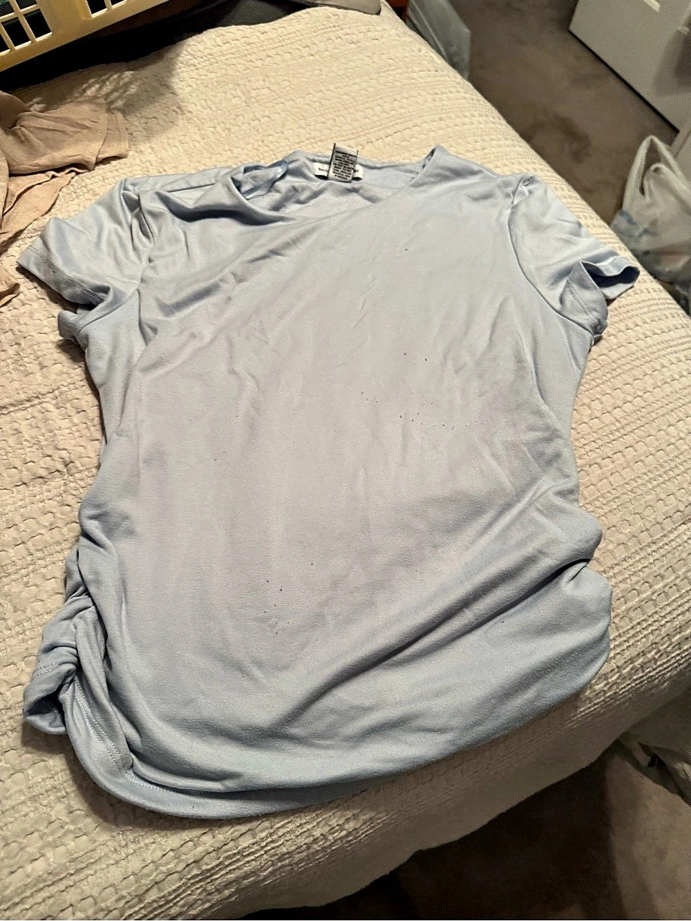Light Blue Ruched V-Neck Short Sleeve